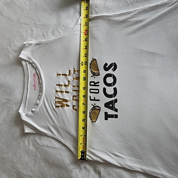 Miken Flow WILL SQUAT FOR TACOS Tank Top Sleeveless Womens Medium White Gold - Picture 6 of 12